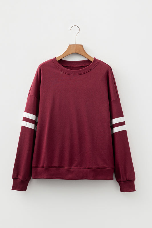 Red Dahlia Varsity Striped Detail Drop Shoulder Oversized Sweatshirt