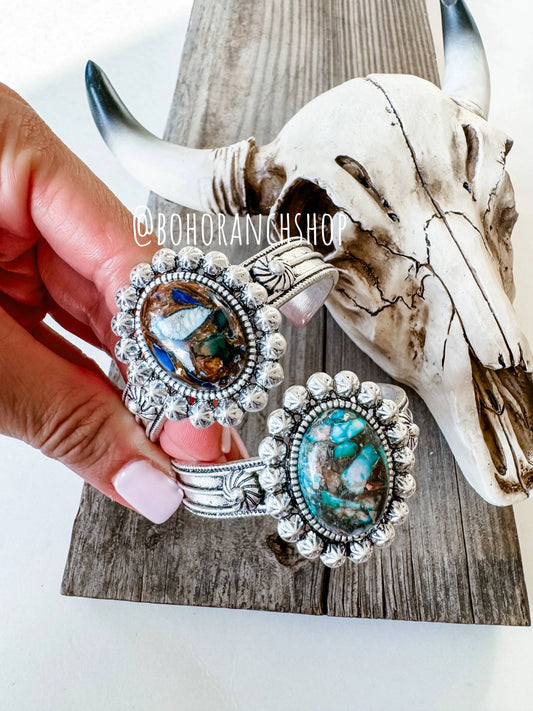 Western Compressed Gemstone Stone Cuff Bracelet - Chic Meadow Boutique 