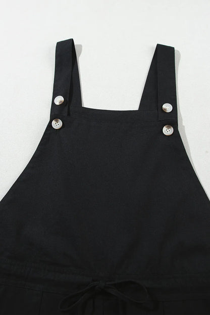 Black Drawstring Buttoned Straps Cropped Overall - Chic Meadow Boutique 