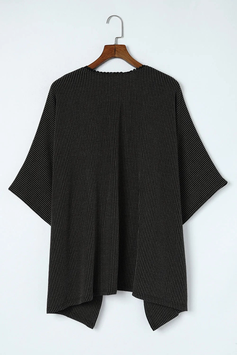 Black Lace Trim Ribbed Oversize Kimono - Chic Meadow Boutique 