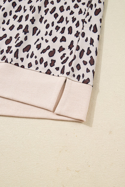 Khaki Leopard Print Zip up Collar Patchwork Shift Mini Dress