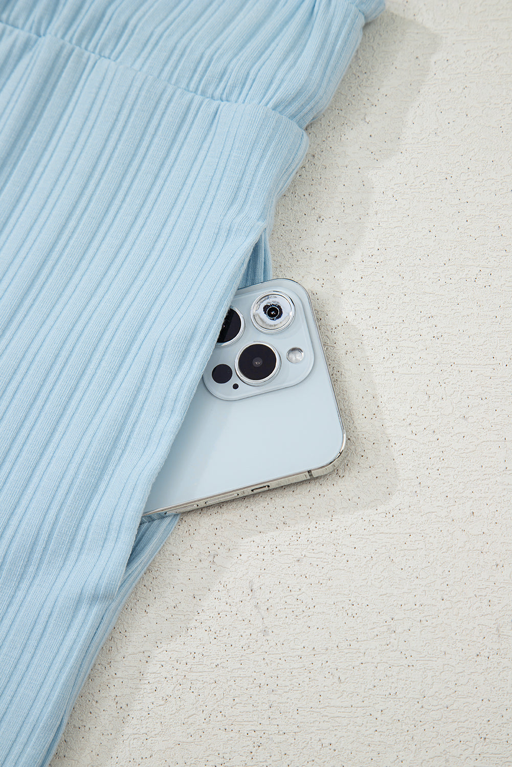 Beau Blue Ribbed Button V Neck Tank Top and Shorts Set