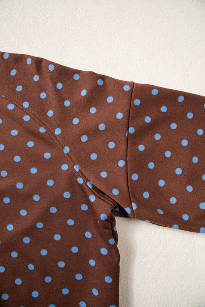 Brown Polka Dot Drawstring Wide Leg Long Sleeve Top Pant Set