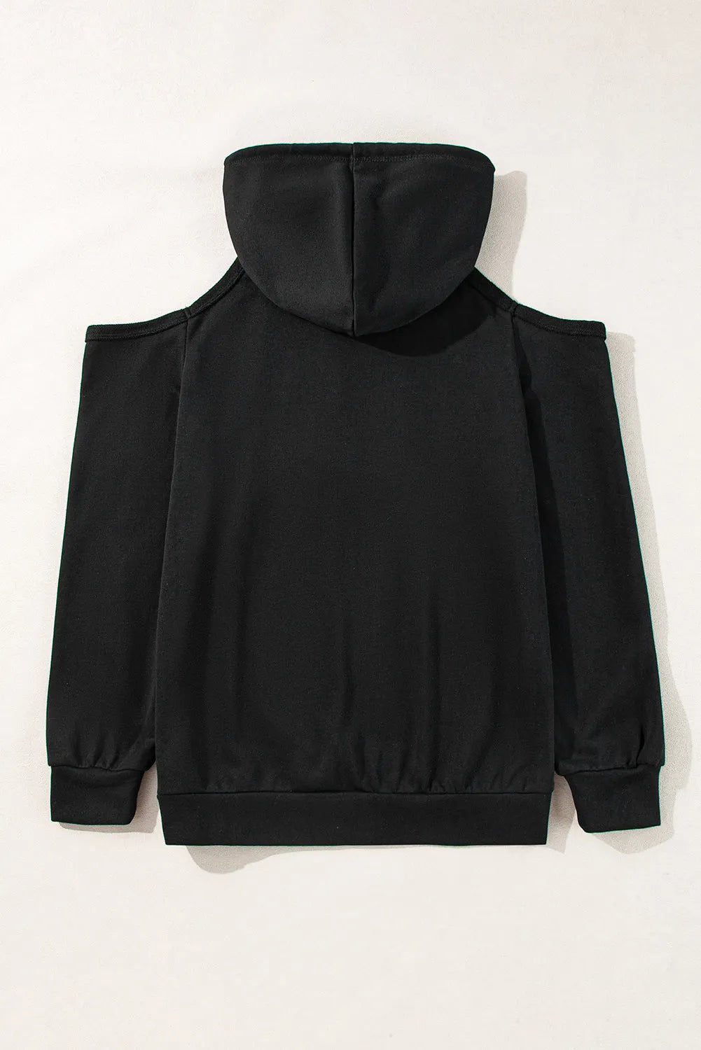 Black Exposed Seam Cold Shoulder Drawstring Hoodie - Chic Meadow Boutique 