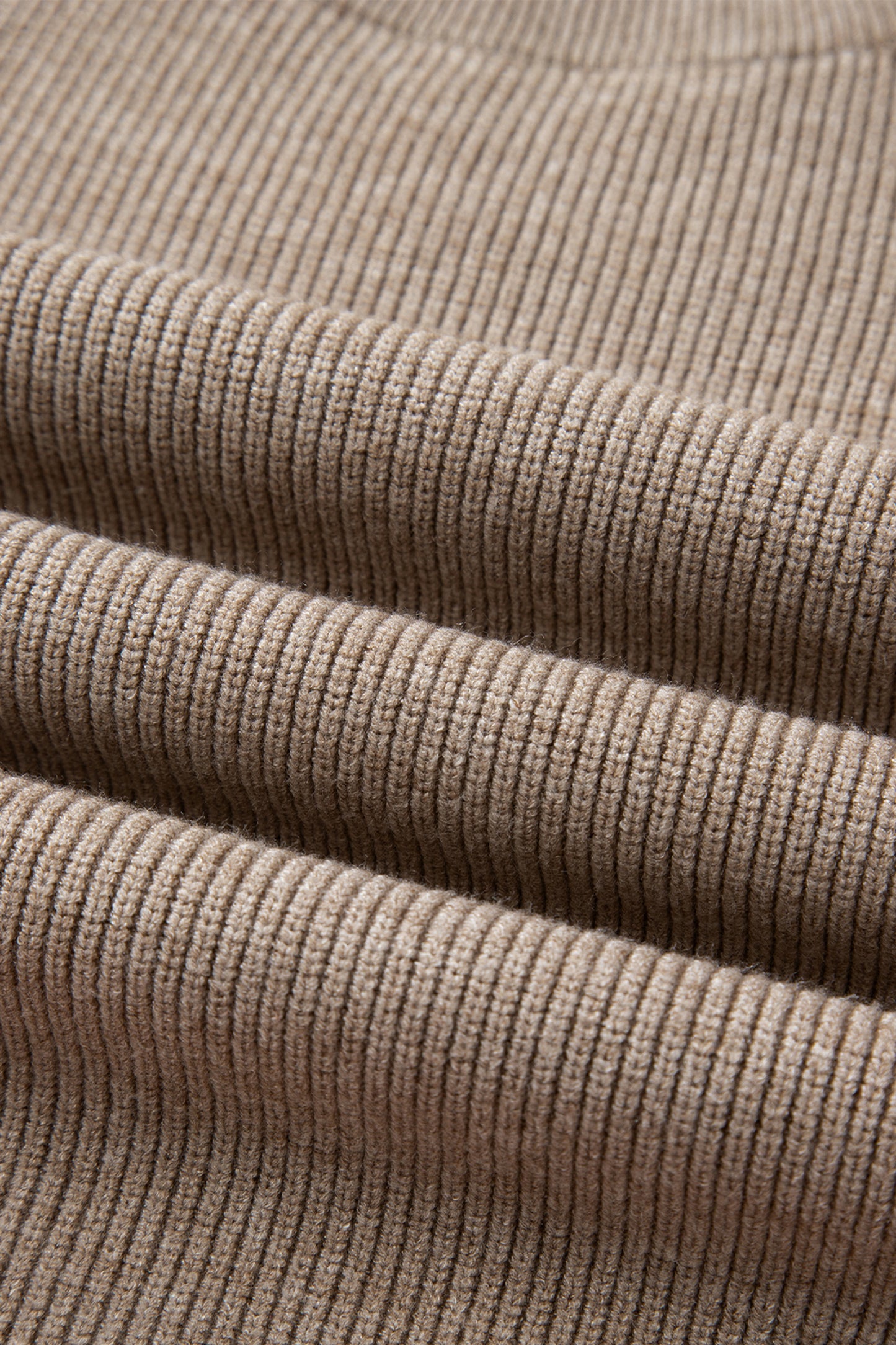 Simply Taupe Ribbed Knit Contrasted Stripe Detail Button Side Loose Sweater