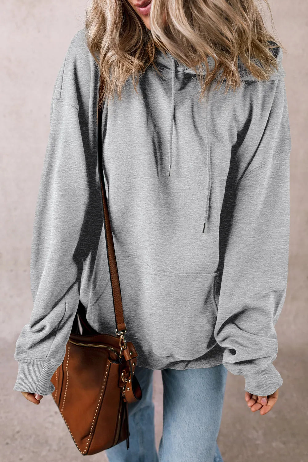 Light Grey Fleece Lined Kangaroo Pocket Drawstring Chunky Hoodie - Chic Meadow Boutique 