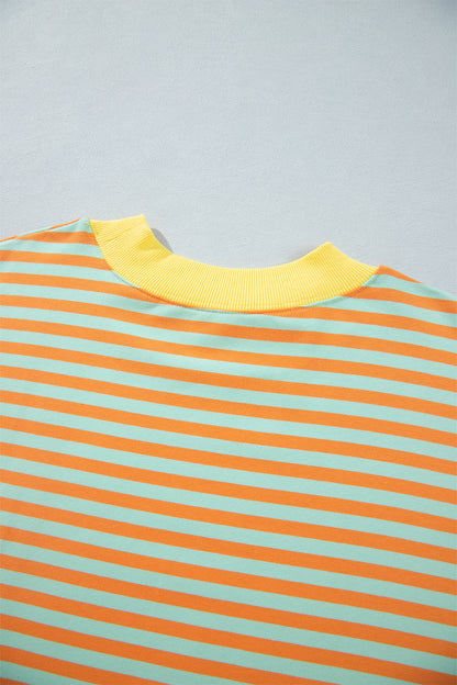 Orange Stripe High Neck Striped Colorblock Tunic Plus Size Sweatshirt