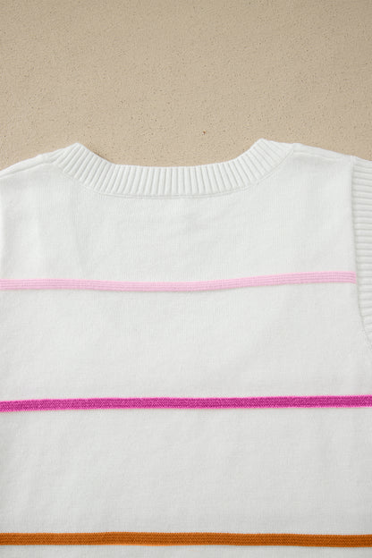 White Stripe Round Neck Knitted Sweater Tank