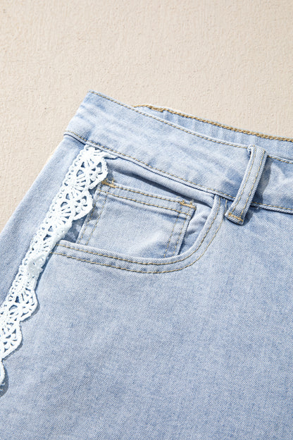 Beau Blue Lace Trim Casual Full-Length Regular Fit Jeans