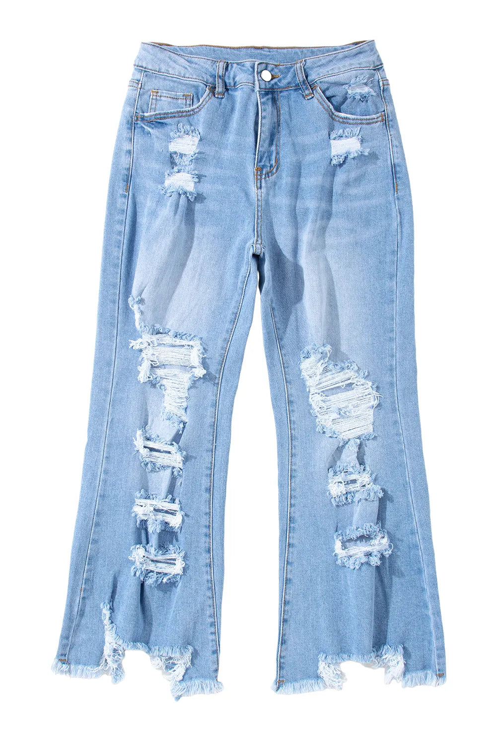 Sky Blue Heavy Destroyed High Waist Jeans - Chic Meadow Boutique 