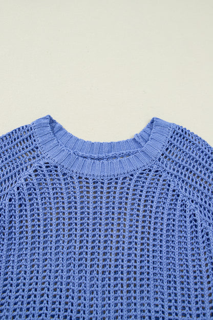 Ashleigh Blue Plus Size Open Knit Bow Tie Short Sleeve Sweater