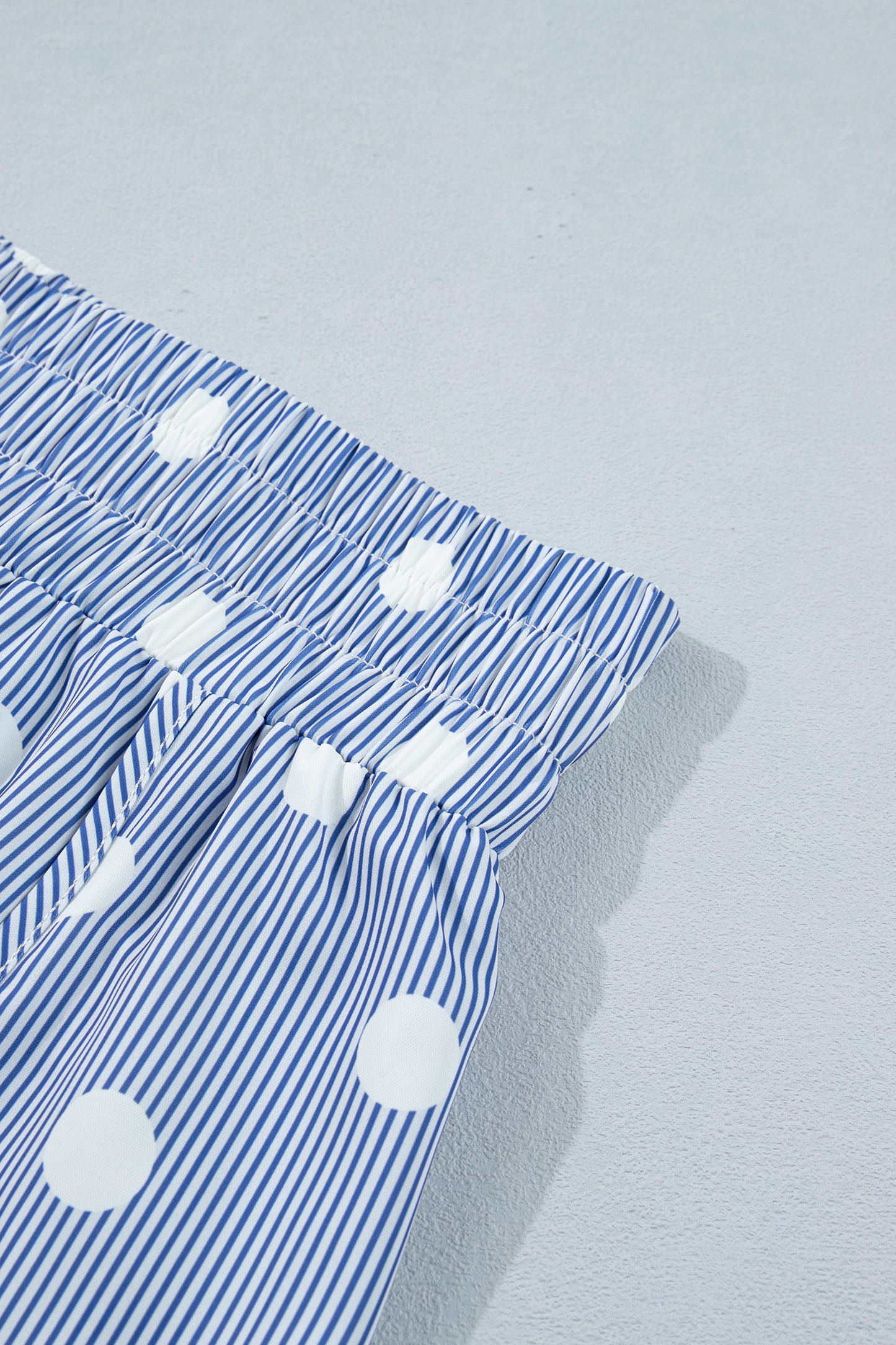 Sky Blue Polka Dot Print Shirred High Waist Casual Shorts