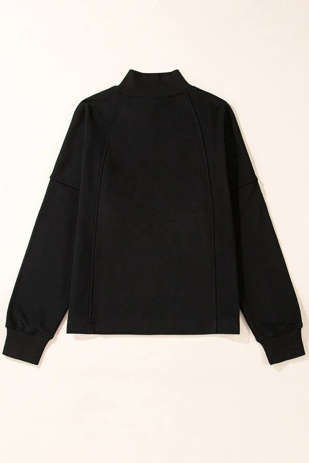 Black Zipped Neck Pullover Drop Shoulder Sweatshirt - Chic Meadow Boutique 