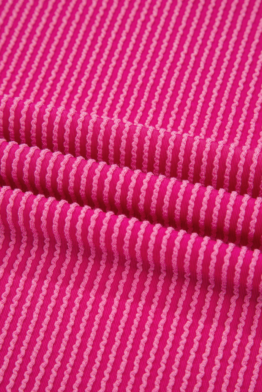 Rose Red 3D Spiral Ribbed Texture 2 Tones Patchwork Short Set