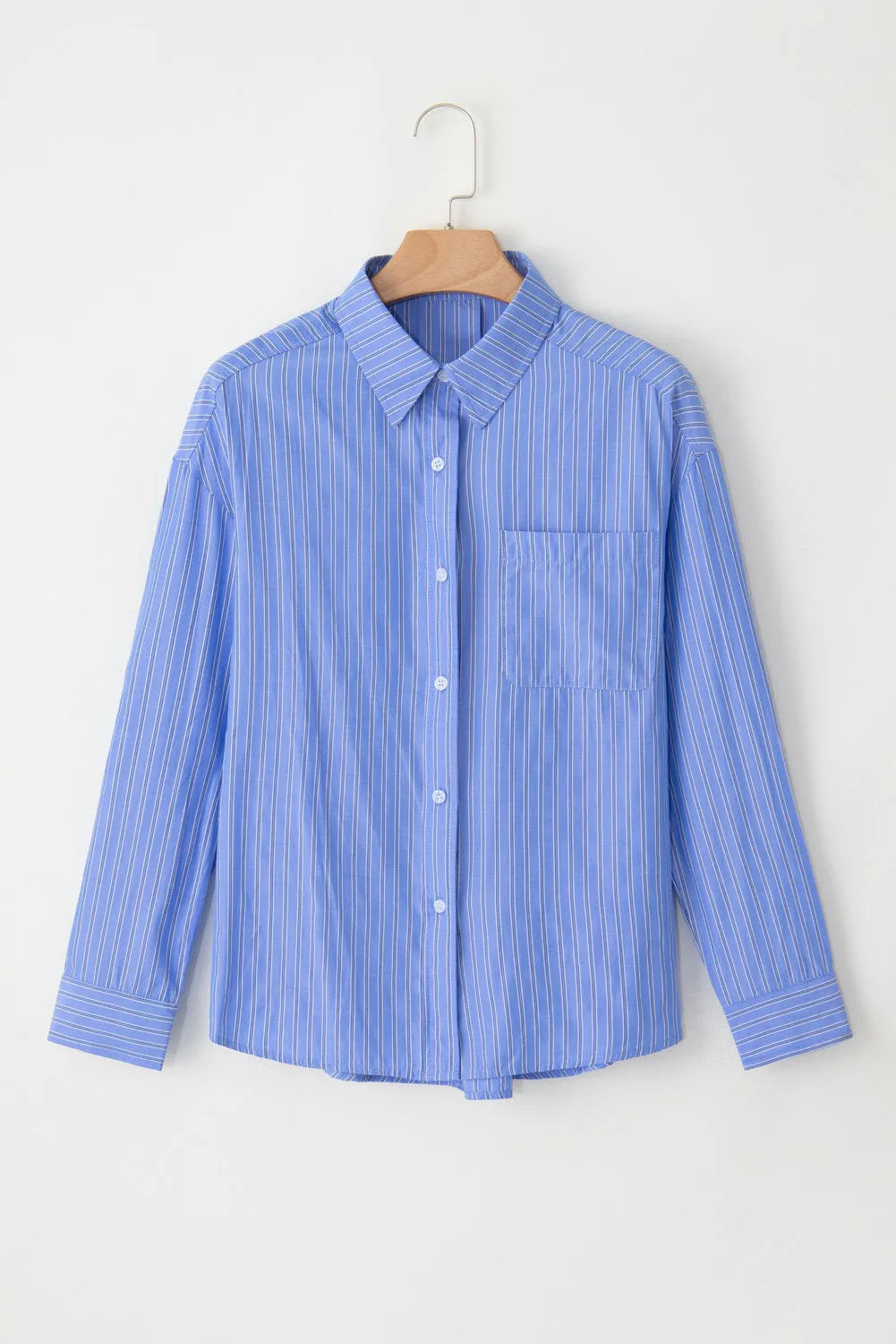 Blue Stripe Button Up Oversized Casual Shirt - Chic Meadow Boutique 