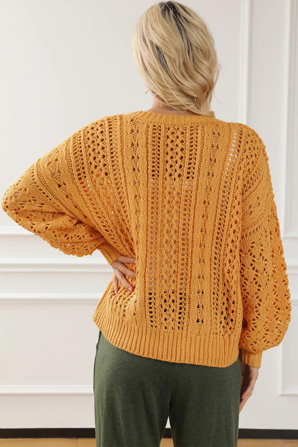 Ginger Cable Knit Hollow Out Drop Shoulder Sweater - Chic Meadow Boutique 