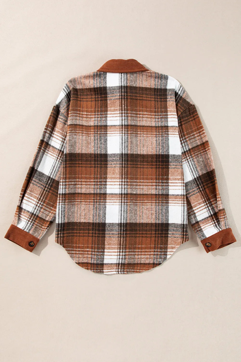 Cinnamon Plaid Corduroy Patchwork Chest Pocket Shacket - Chic Meadow Boutique 