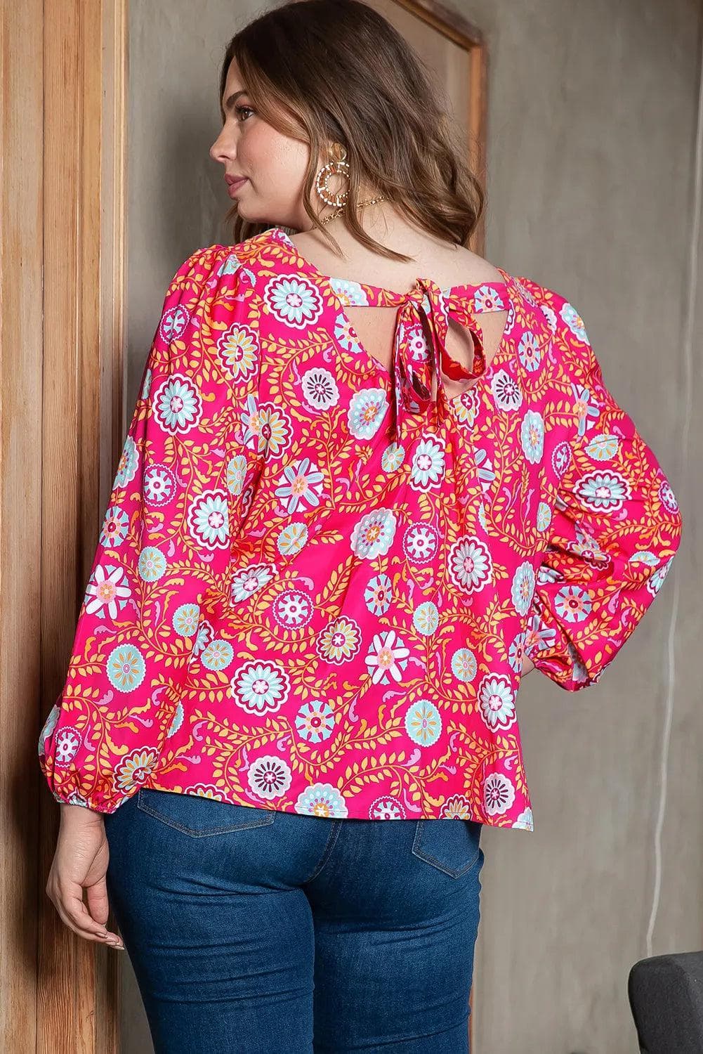 Plus Size/Plus Size Tops/Plus Size Blouses & Shirts Pink Plus Size Square Neck Floral Blouse