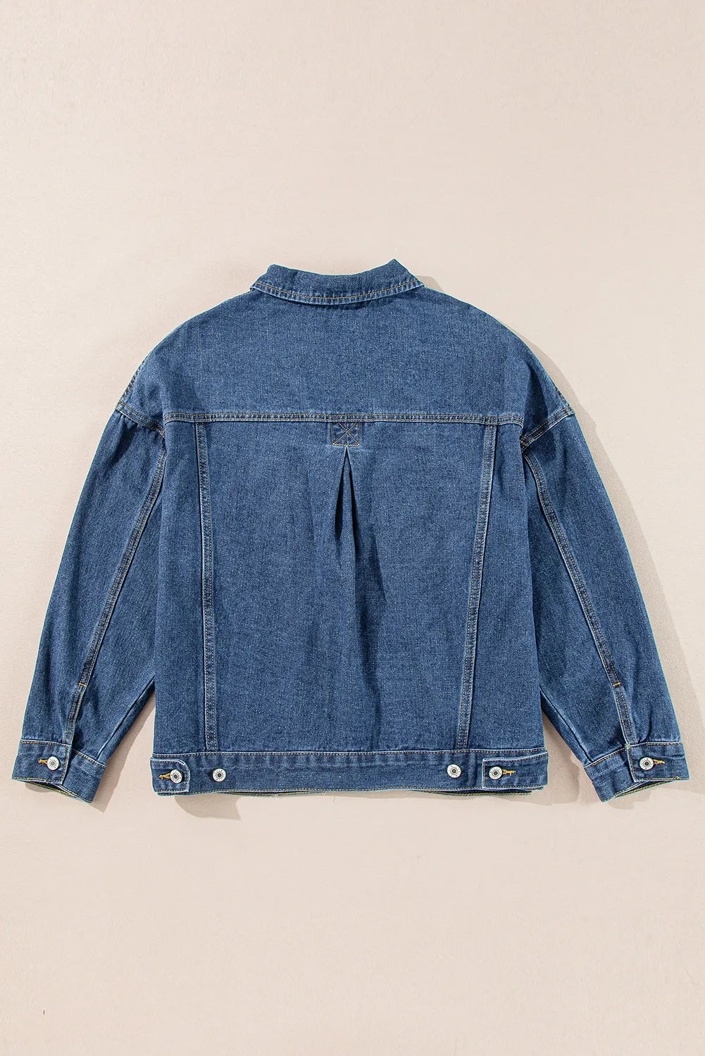 Dark Blue Washed Oversize Pocketed Denim Jacket - Chic Meadow Boutique 