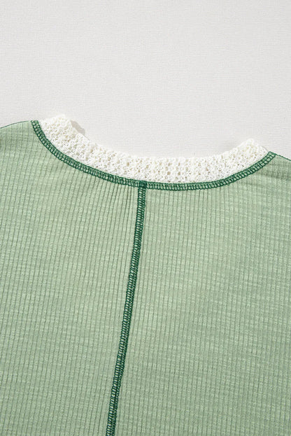 Grass Green Crochet Detail Exposed Seam High Low Loose Top - Chic Meadow Boutique 