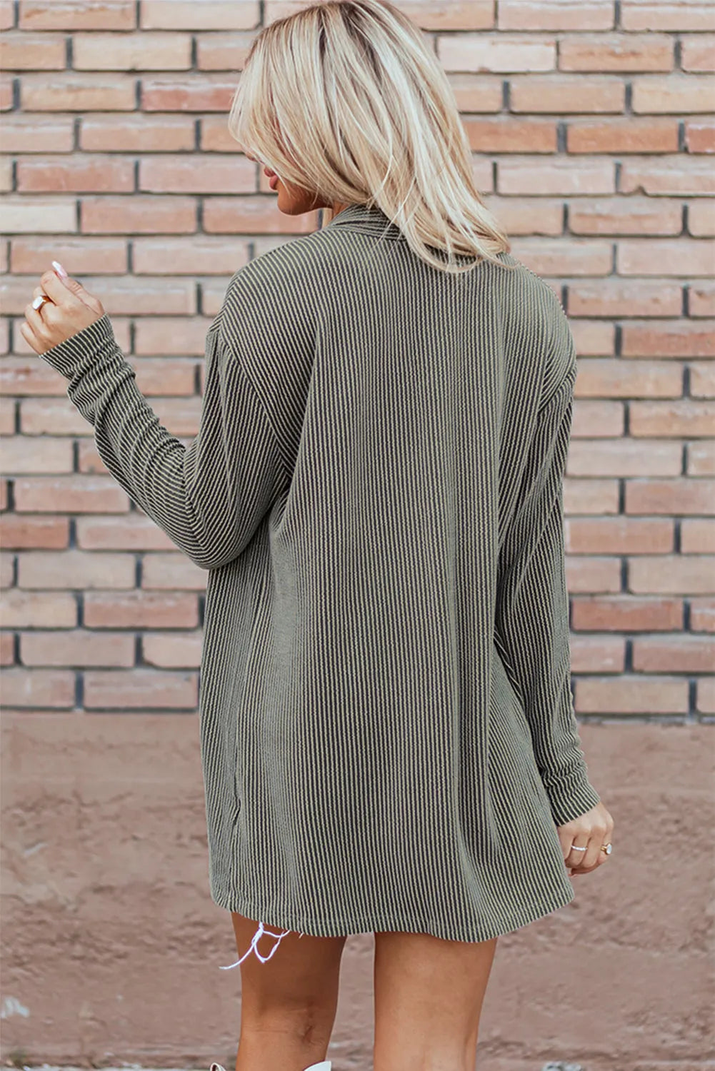 Moss Green Corded Open Front Knit Cardigan - Chic Meadow Boutique 