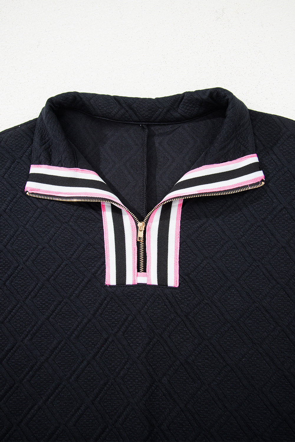 Color black Striped Collared Zip up Textured Skirt Set