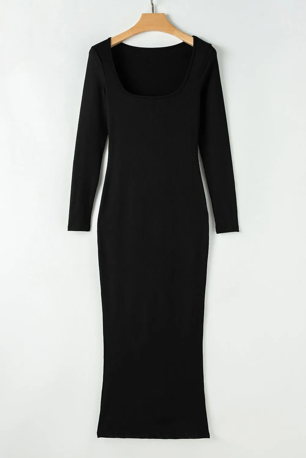 Black Long Sleeve Square Neck Maxi Bodycon Dress - Chic Meadow Boutique 