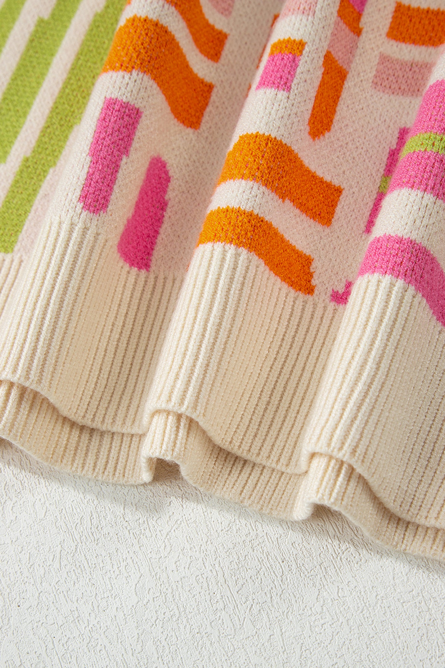 Rose Love Lines Pattern Crew Neck Puff Sleeve Sweater