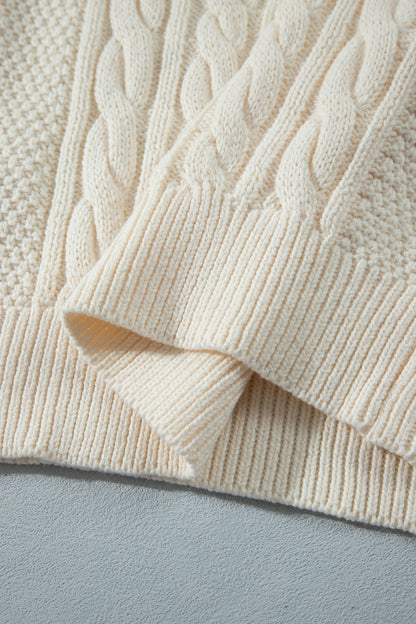 Beige Drop Shoulder Round Neck Cable Knit Sweater