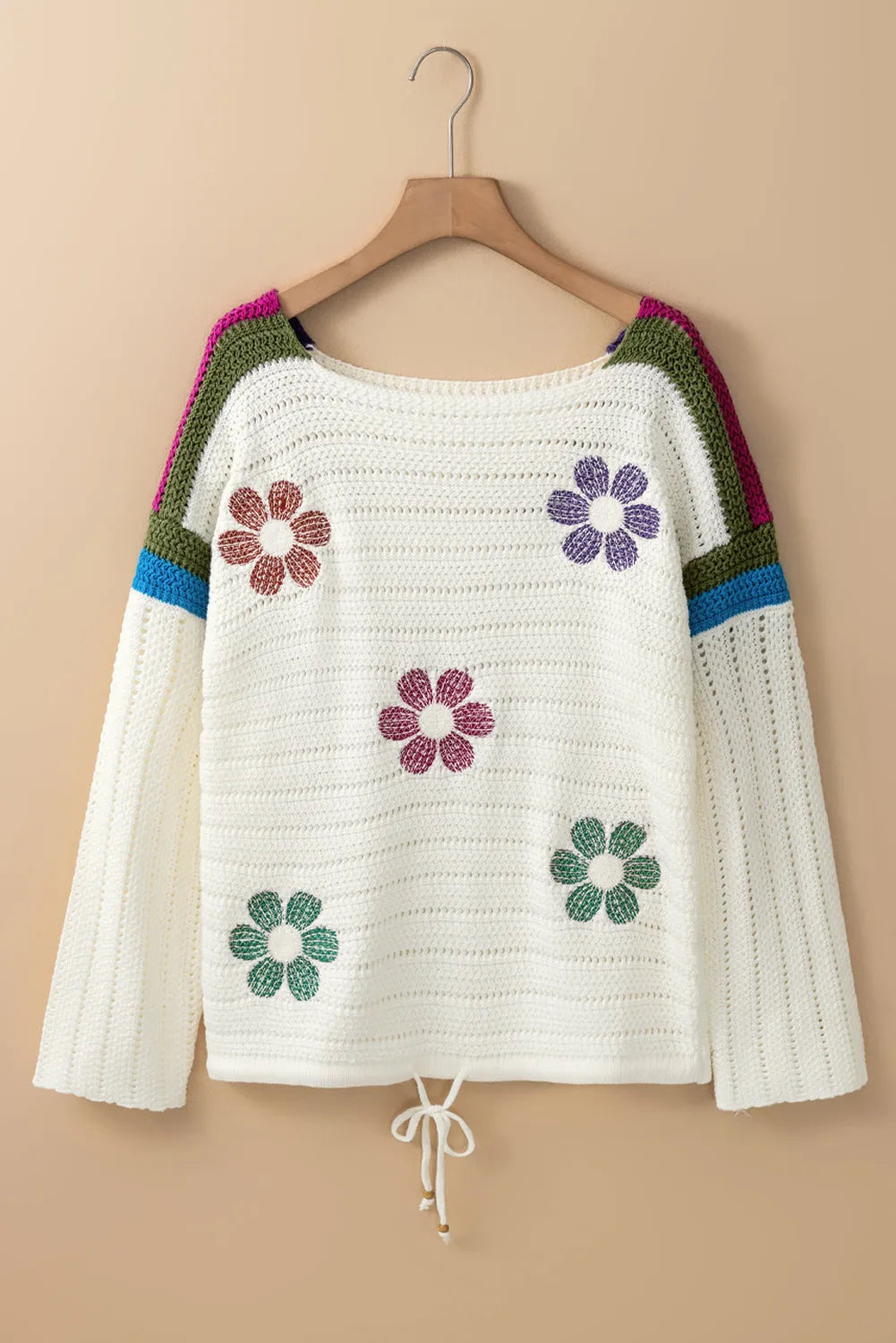 White Daisy Flower Pointelle Knit Sweater - Chic Meadow Boutique 