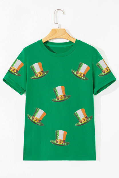 Bright Green Sequin St Patricks Day Hat Relaxed T Shirt