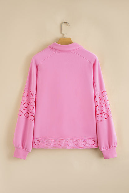 Bonbon Embroidered Flower Patchwork Snap Buttons Pullover Sweatshirt
