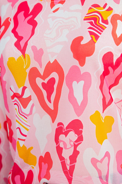 Rose Valentine Heart Mesh Long Sleeve Top