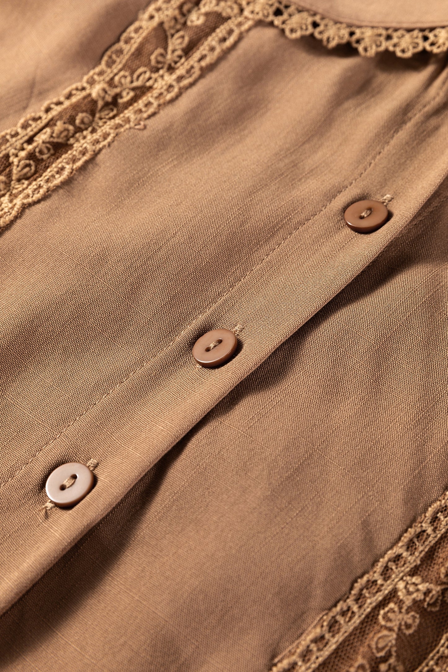 Straw Yellow Lace Trim Peter Pan Collar Long Sleeve Mini Shirt Dress