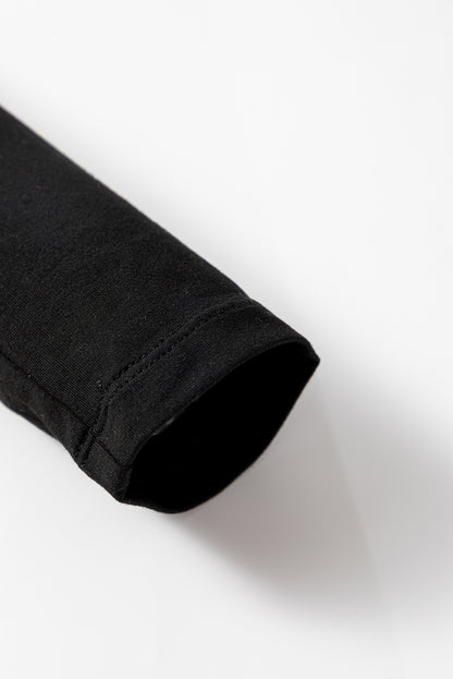 Black Solid Color Long Sleeve Fitted Top