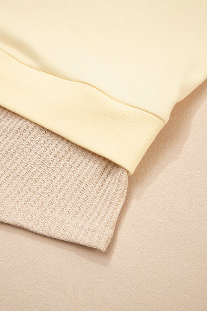 Apricot 2 in 1 Faux Two Piece Patchwork Round Neck Sweatshirt