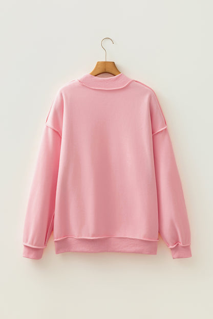 Light Pink Oversize Drop Shoulder Reversible Mock Neck Sweatshirt