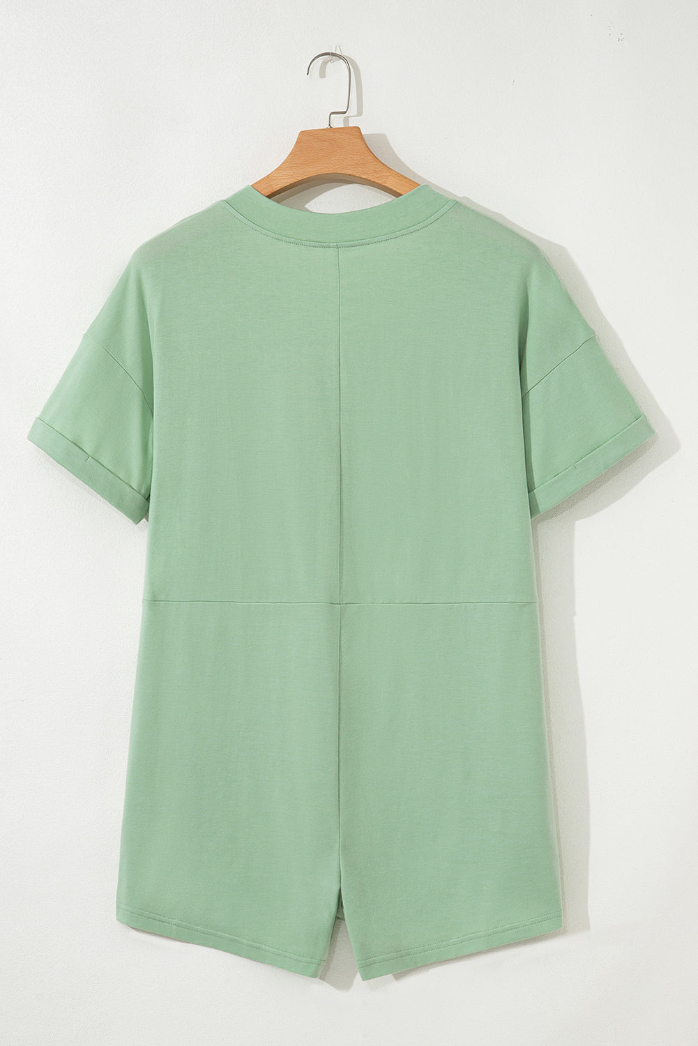 Grass Green Loose Half Sleeve V Neck Knit Romper