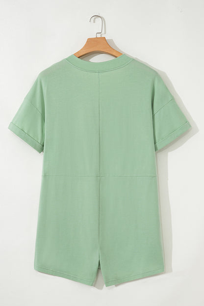 Grass Green Loose Half Sleeve V Neck Knit Romper