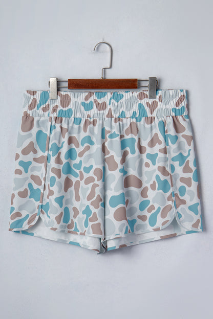 Multicolour Plus Size Camouflage Elastic Waist Athleisure Shorts