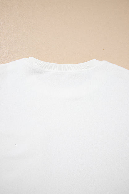 White Exposed Seam Chest Pocket Knit Pullover Sweatshirt