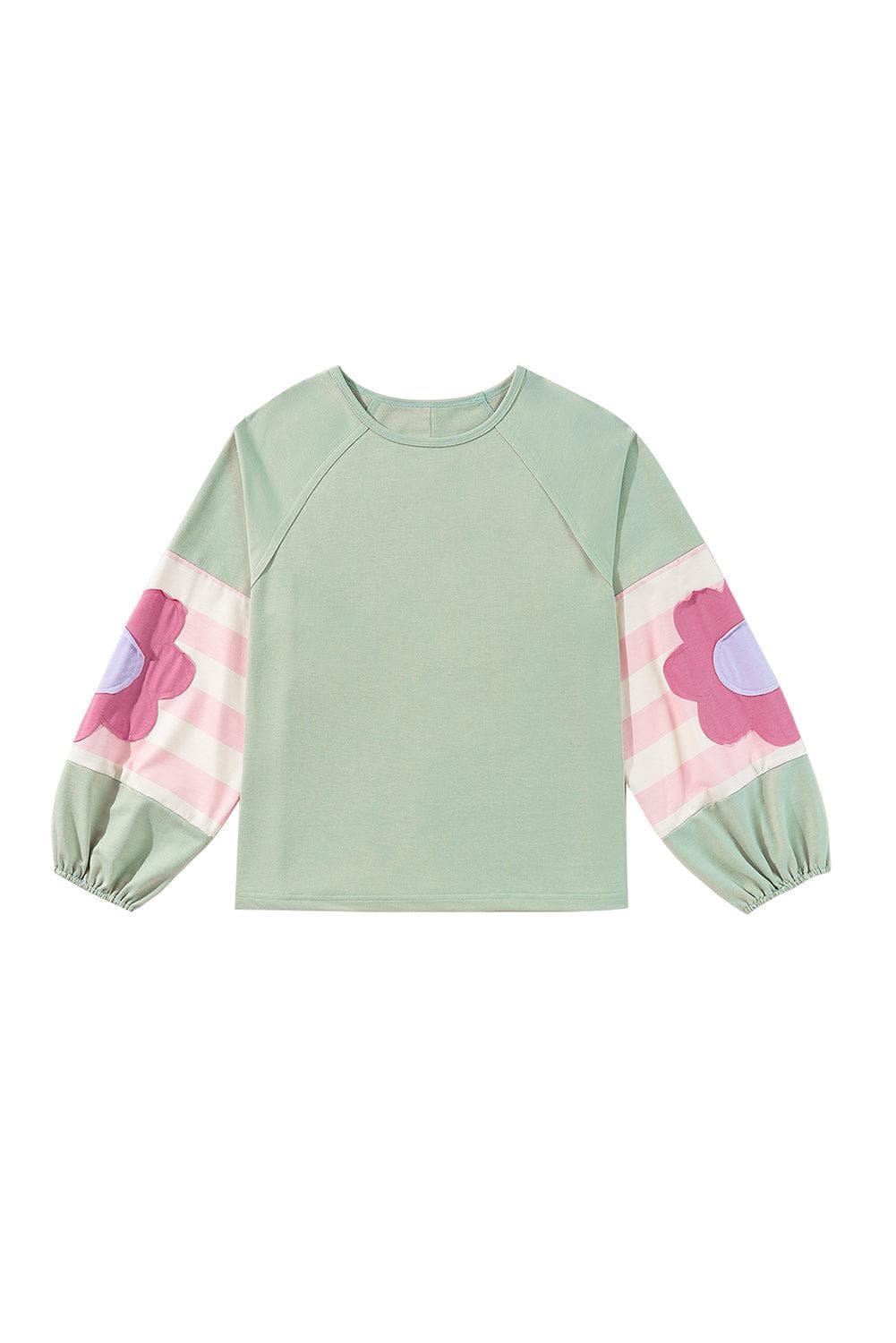 Tops/Long Sleeve Tops Smoke Green Flower Patchwork Raglan Sleeve Exposed Seam Oversized Top