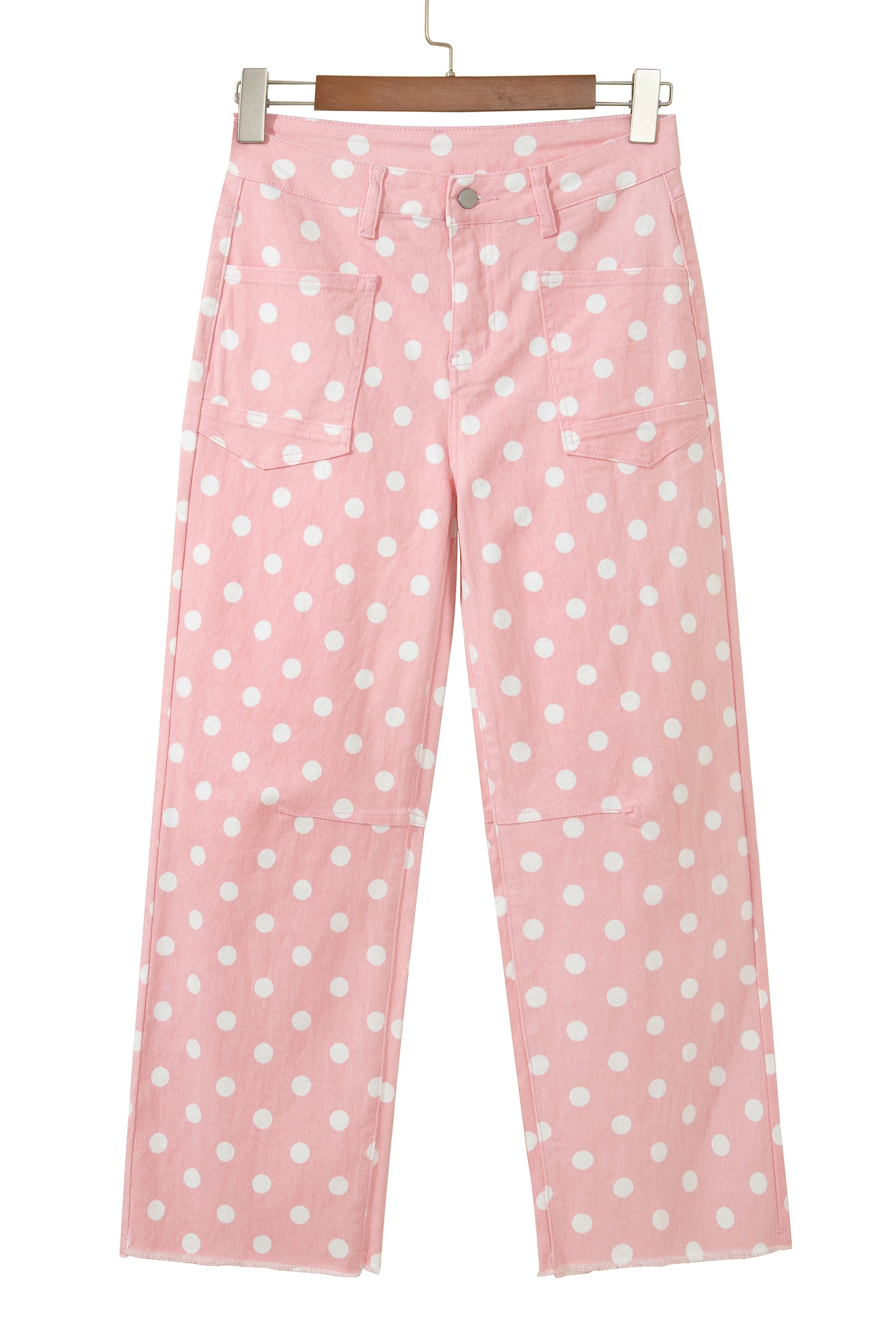 Pink Polka Dot Casual Slim Fit Jeans