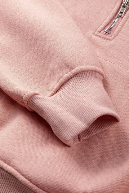 Pink Quarter Zip Kangaroo Pocket Hoodie - Chic Meadow Boutique 