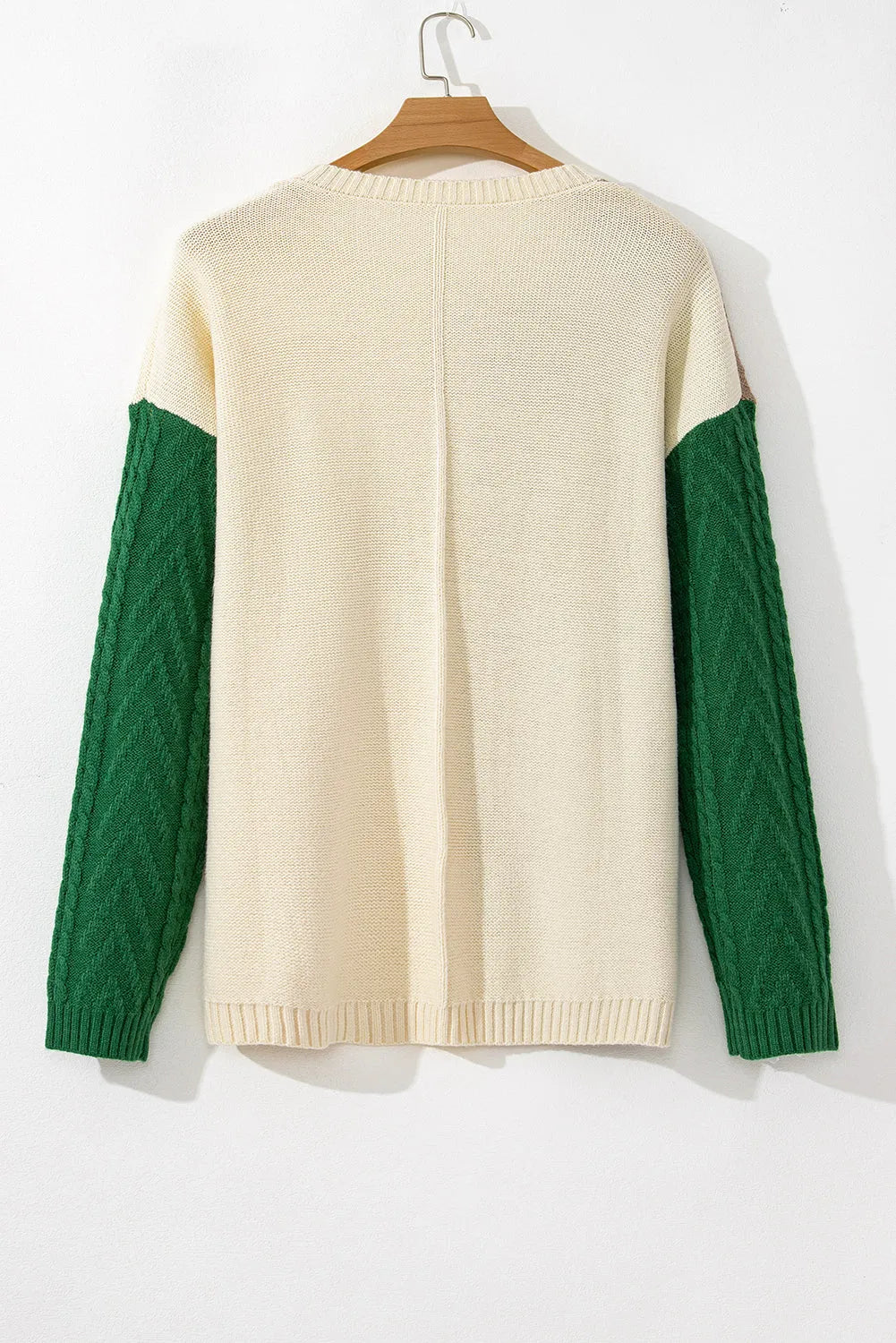 Mist Green Plus Size Cable Knit Color Block Drop Shoulder Sweater - Chic Meadow Boutique 