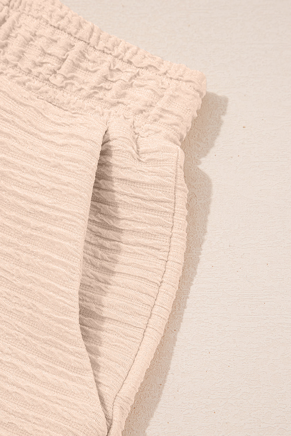 Apricot Textured V Neck T Shirt and Shorts Set