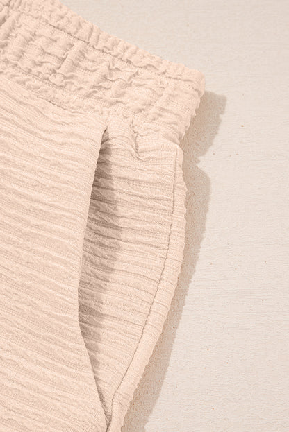 Apricot Textured V Neck T Shirt and Shorts Set