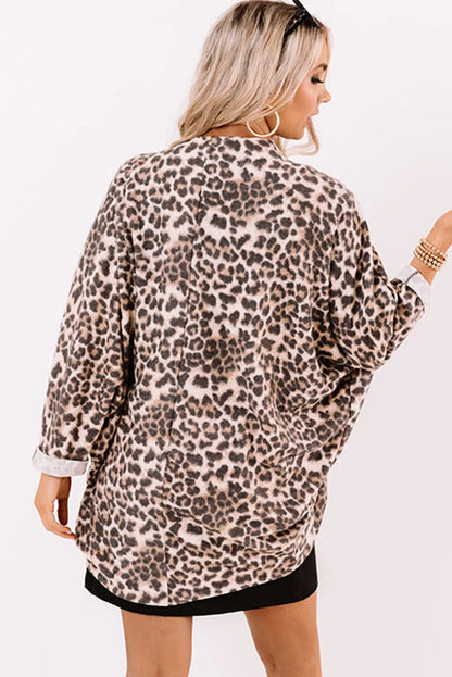 Khaki Leopard Print Batwing Sleeve Loose Tunic Cardigan - Chic Meadow Boutique 