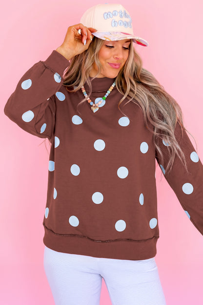 Clay Polka Dot/GOOD DAY Print Reversible Mock Neck Pullover Sweatshirt