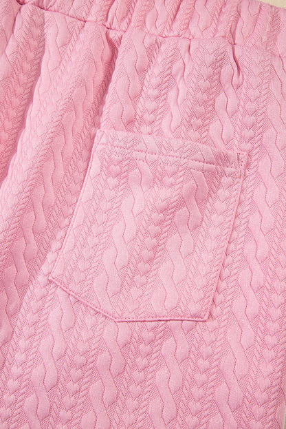 Pink Contrast Trim Textured Crewneck Tee and Pocketed Skirt Set